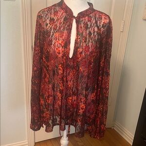 Free People Out For the Night Sheer Lace Blouse Top  Long Sleeves   Oversized